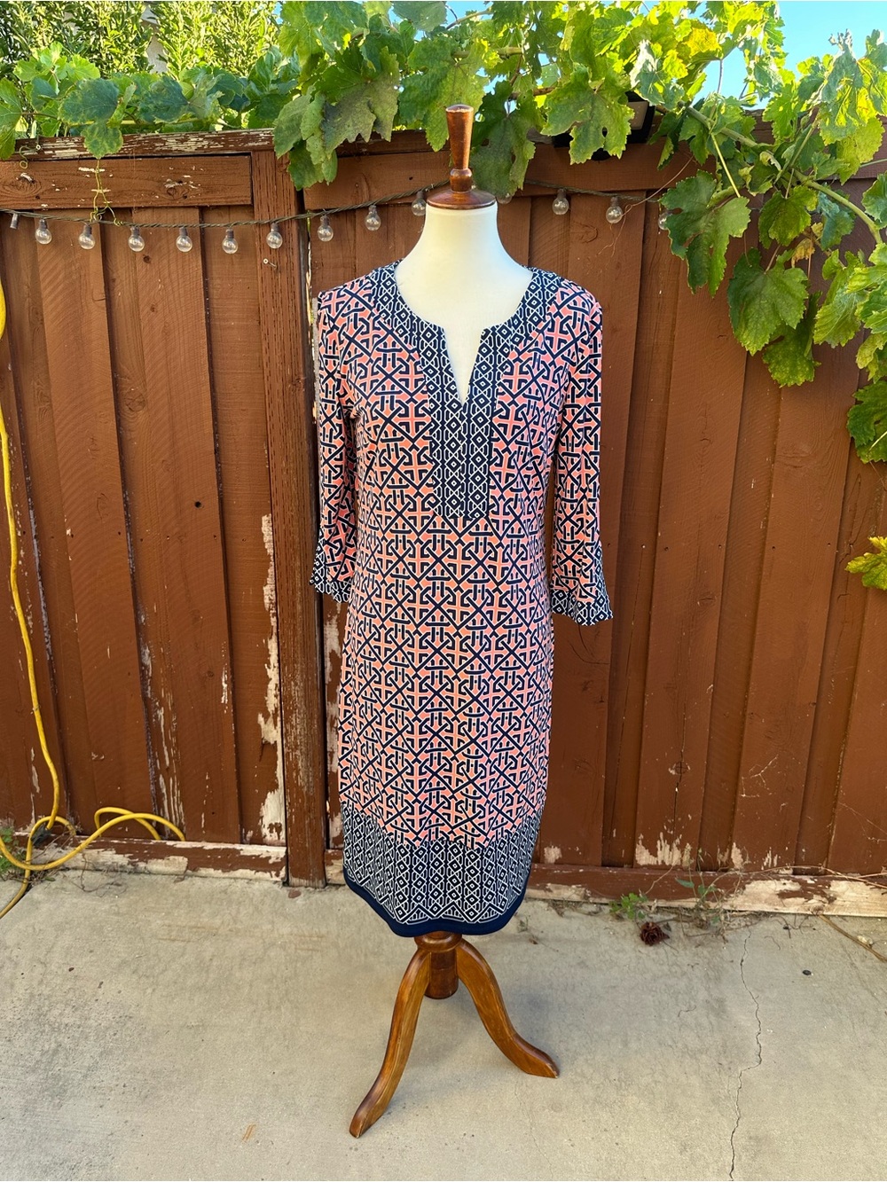Liz Claiborne Pink and Navy Geometric Midi Dress